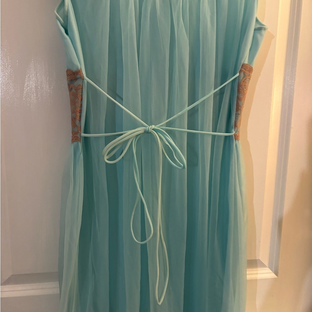 Women's Vintage Avian Light Blue Sleeveless Chiffon Nightgown Lace Sz M/L - Picture 10 of 14